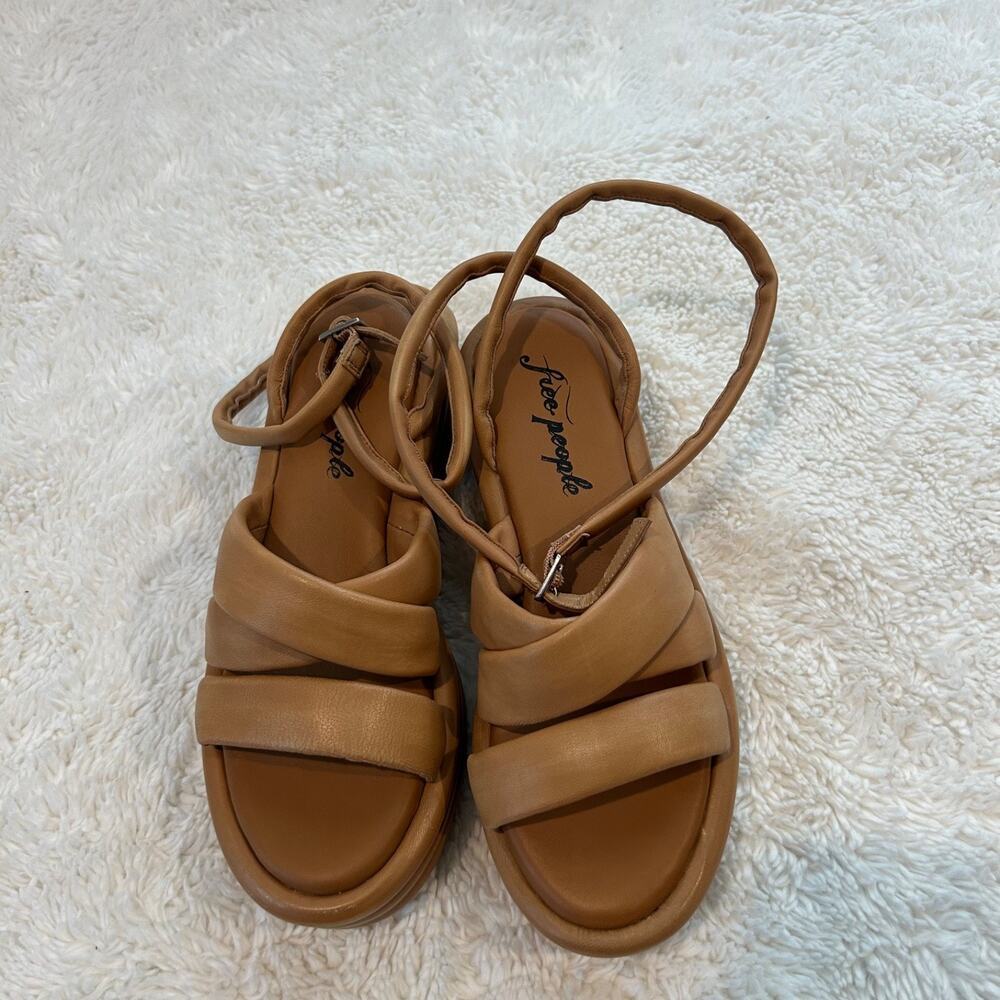 Free People Harper Platform Puffy Ankle Strap Sandal Leather Tan 39.5 Boho Indie